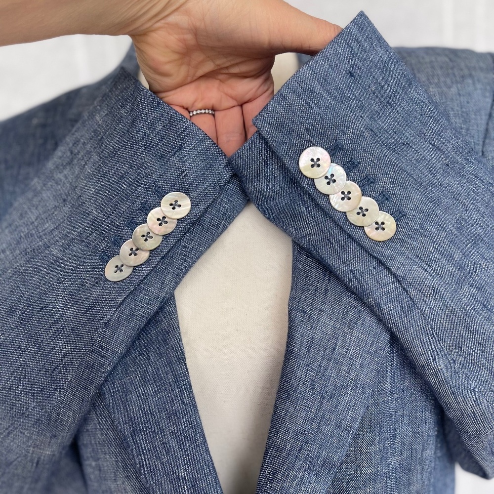 NWOT Veronica Beard Athens Blue Linen/Metallic Thread Dickey Jacket sz 10 - Picture 6 of 14